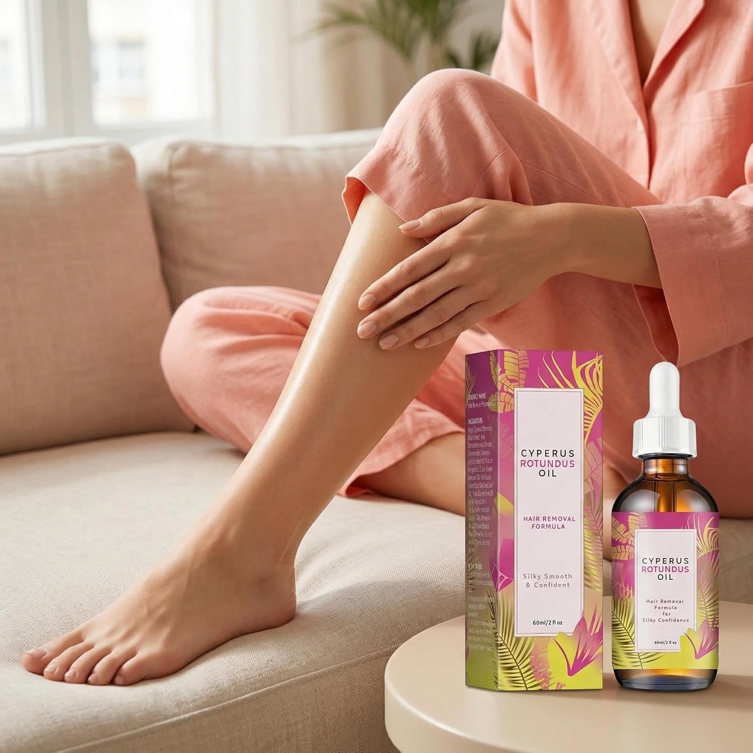 NakedSkn No-Grow Serum- 60ml Natural Cyperus Rotundus Oil For Hair Removal, Reducing Body Hair Growth for All Skin Types